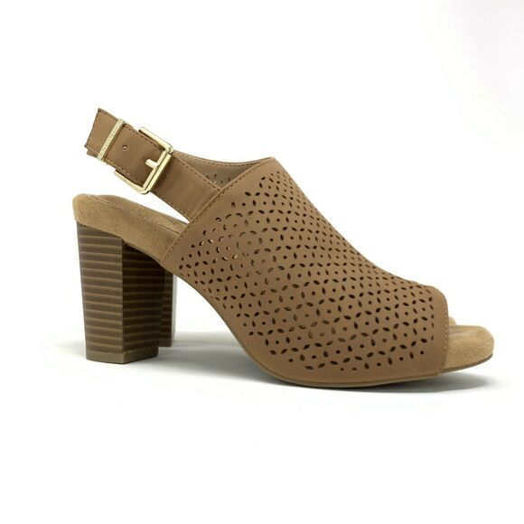 Giani Bernini Jabril Memory Foam Open Toe Heel Sandals Women's Size 7.5 Caramel - Picture 1 of 11